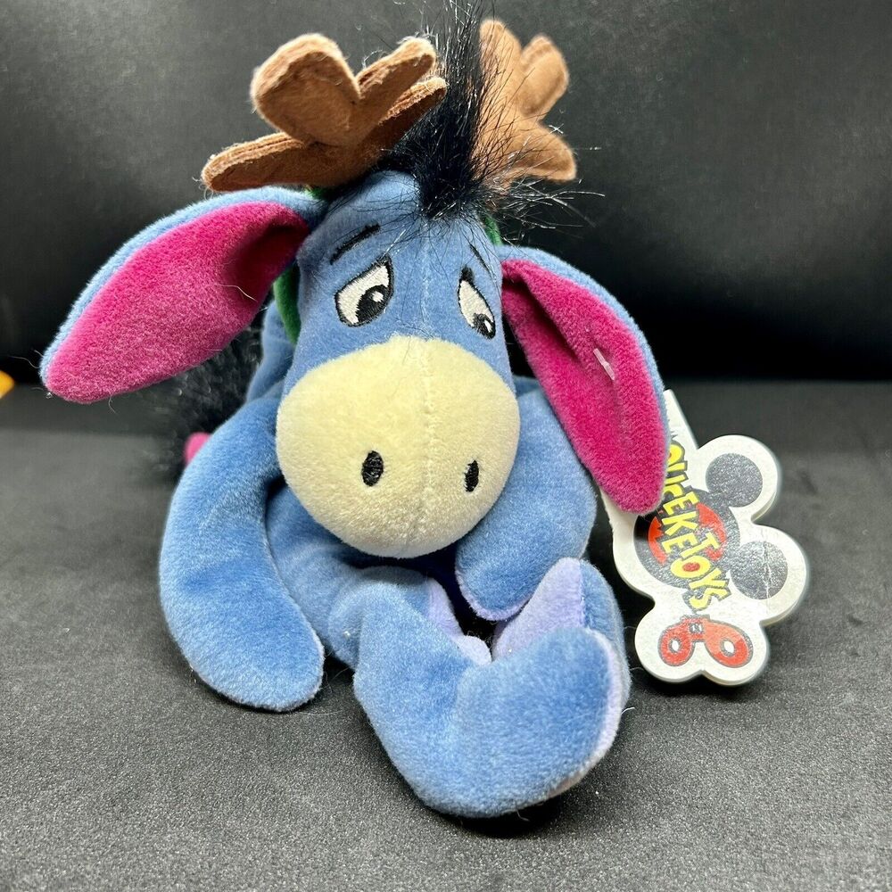 Disney Winnie The Pooh Eeyore Reindeer Christmas Plush Stuffed Beanie 9 inch